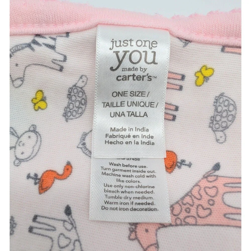 Carter's Just One You Pink White Butterfly Baby Blanket Giraffes Zebras Monkeys
